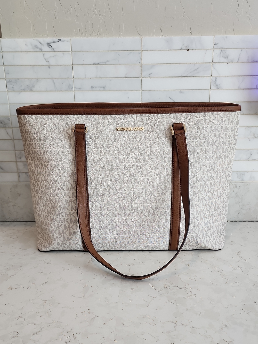 Michael Kors Cream and Brown Signature Tote
